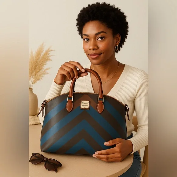 Dooney & Bourke Gabriela SatchelClassic Blue & Saddle Brown *pristine condition - Picture 4 of 6